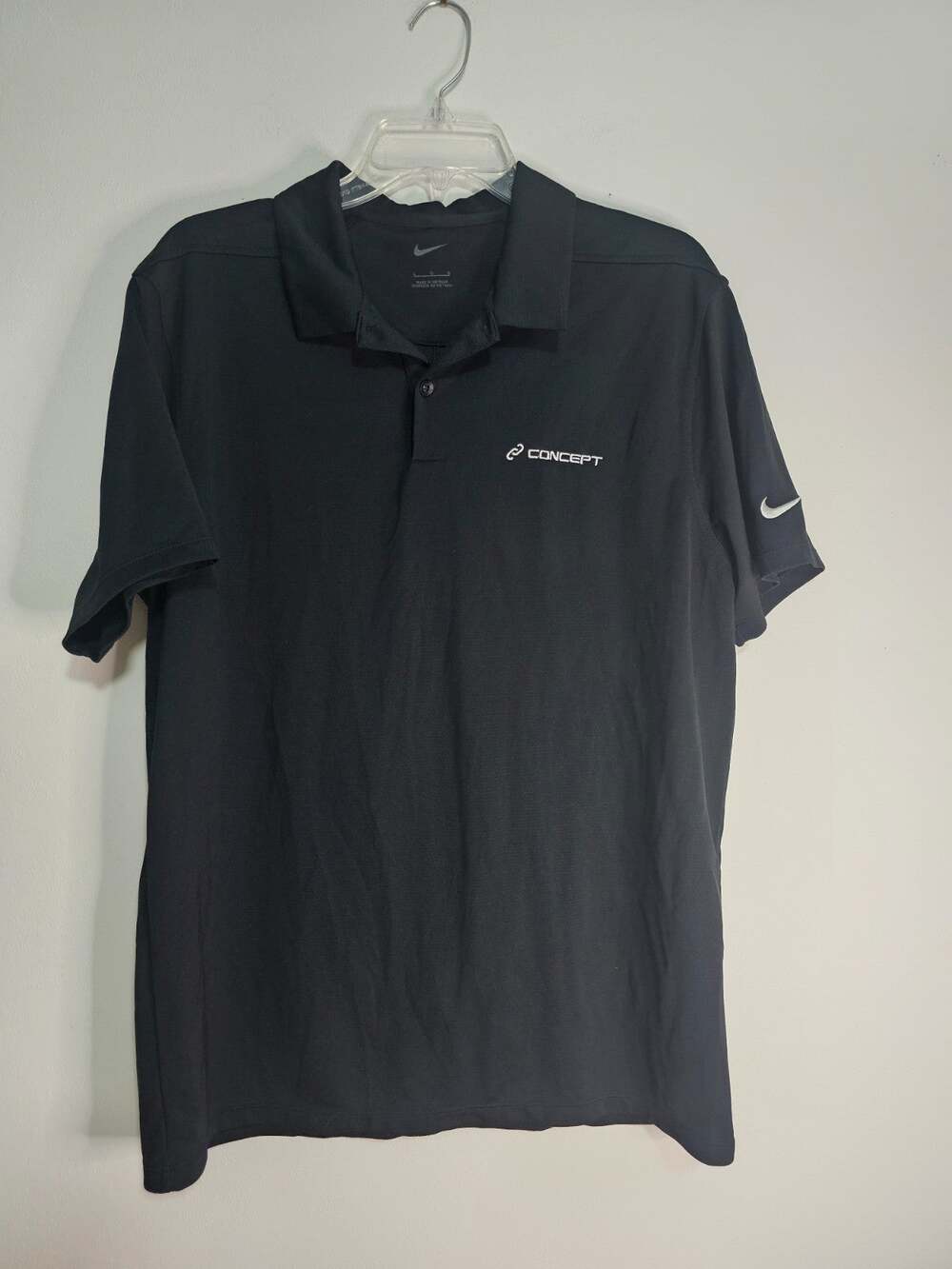Nike Dri Sz L Embroidery Logo Concept Short Sleeve Black Polo Golf Shirt